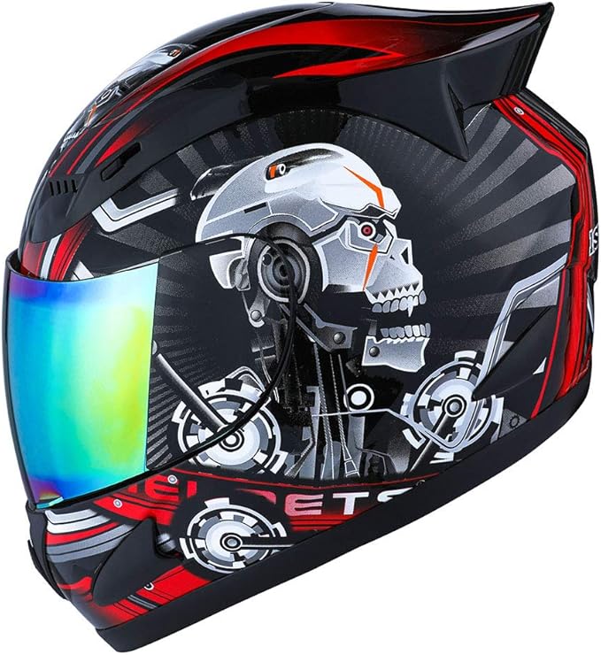 1STORM Motorcycle Bike Full FACE Helmet Mechanic  Awesome Skulls