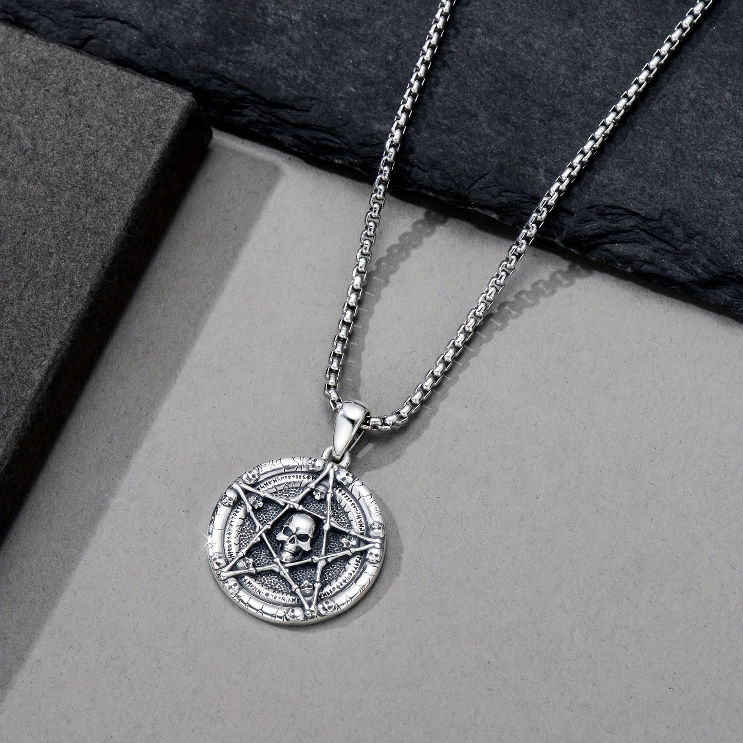 Pentagram Skull Necklace 925 Sterling Silvery Skull Bone Pendant Gothic Skull Jewelry For Men Women