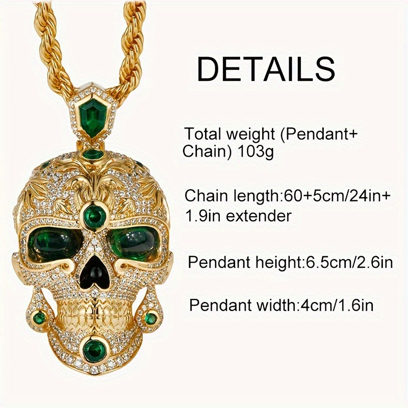 Gothic Synthetic Green Treasure Eye Skull Pendant Necklace Is A Fashionable Accessory Suitable for Both Men And Women. It Can Be Worn As A Matching Set And Makes for A Perfect Birthday, Anniversary, Or Halloween Romantic Gift