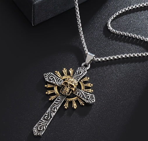 A Punk Style Skull Crossbones Pendant Necklace, Amulet Accessory Jewelry Gift for Men And Women, Easter Celebration Gift!