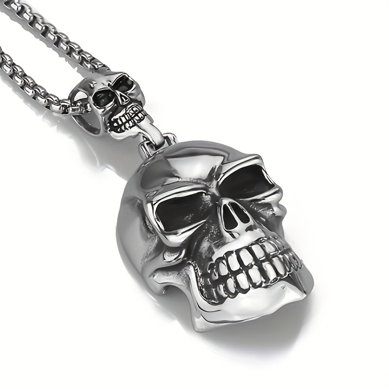 1pc New Fashion Men'S Vintage Gothic Big Ghost Skull Pendant Necklace Punk Rock Party Jewelry Clothing Accessories