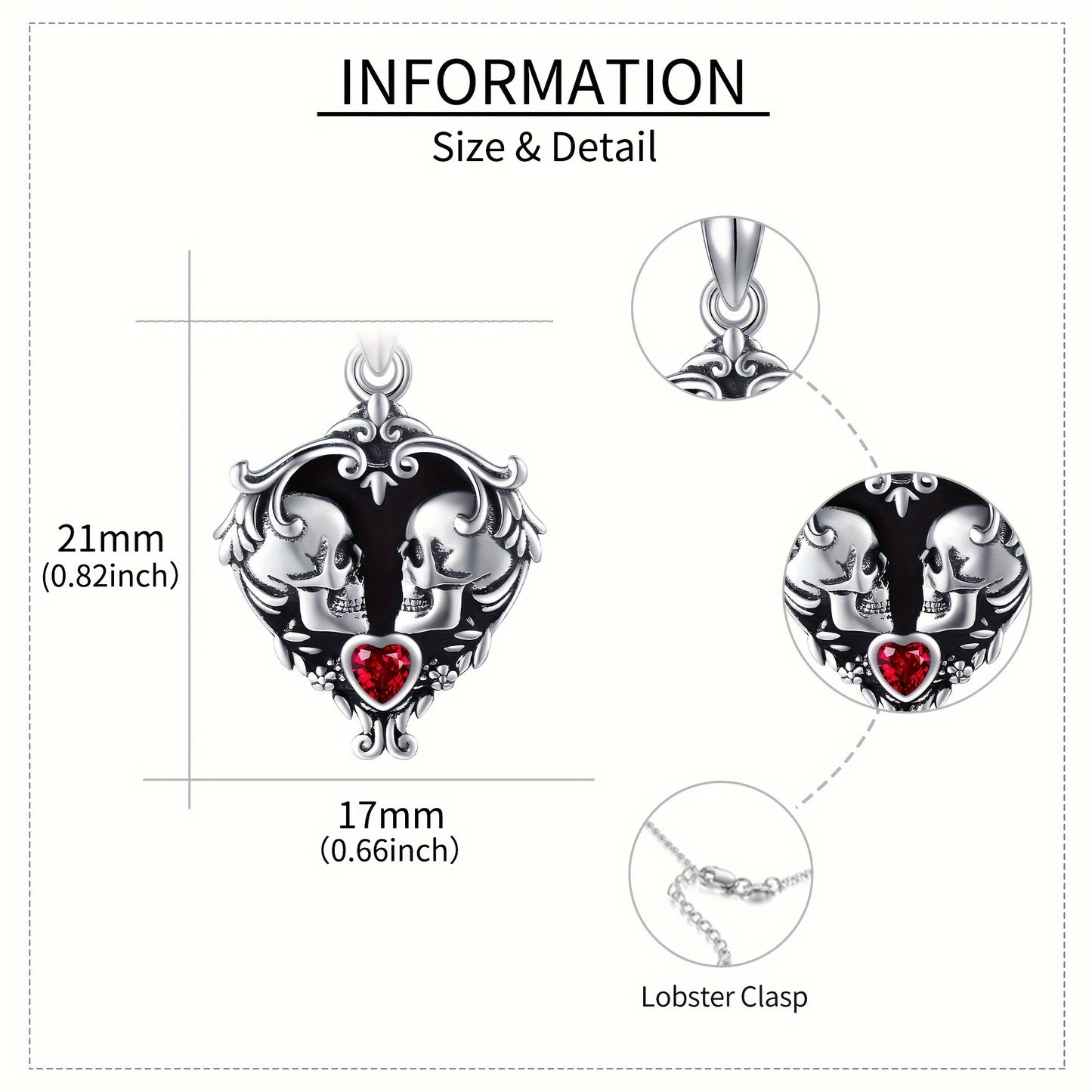Gothic Skull Necklaces 925 Sterling Silver Gothic Jewelry For Women Black Heart Necklaces Witch Heart Necklaces Y2K Gifts For Women