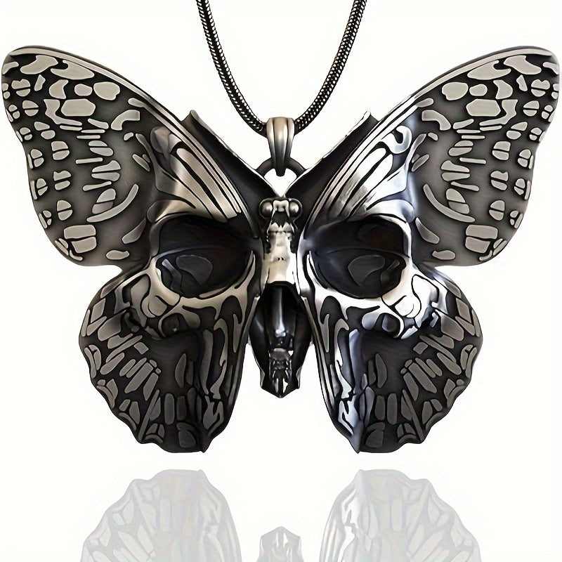 Butterfly with Skull Necklace, Punk Retro Gothic Butterfly with Skull Necklace Nature & Gothic Style Enthusiasts