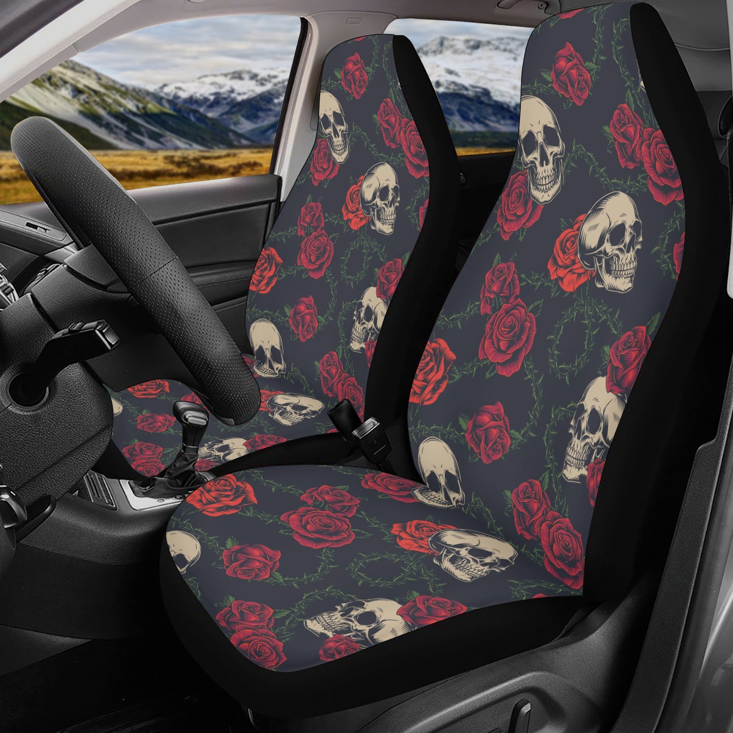 Christmas skull seat cover for car, skull in fire car seat protector, punisher skull rug for car, biker skull seat cover for vehicles, evil