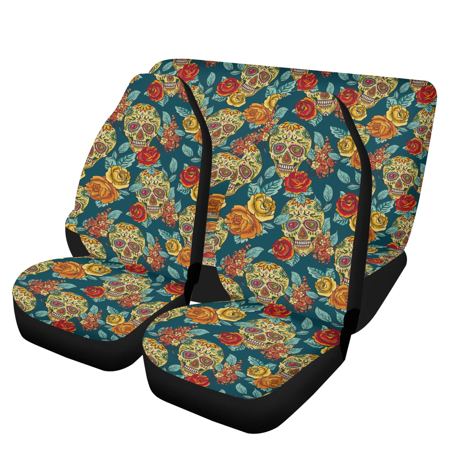 Car Seat Cover SetFloral skull car protector, mexico car tool, sugar skull seat cover for car, dia de los muertos skull car rug, floral sugar skull car mat fl