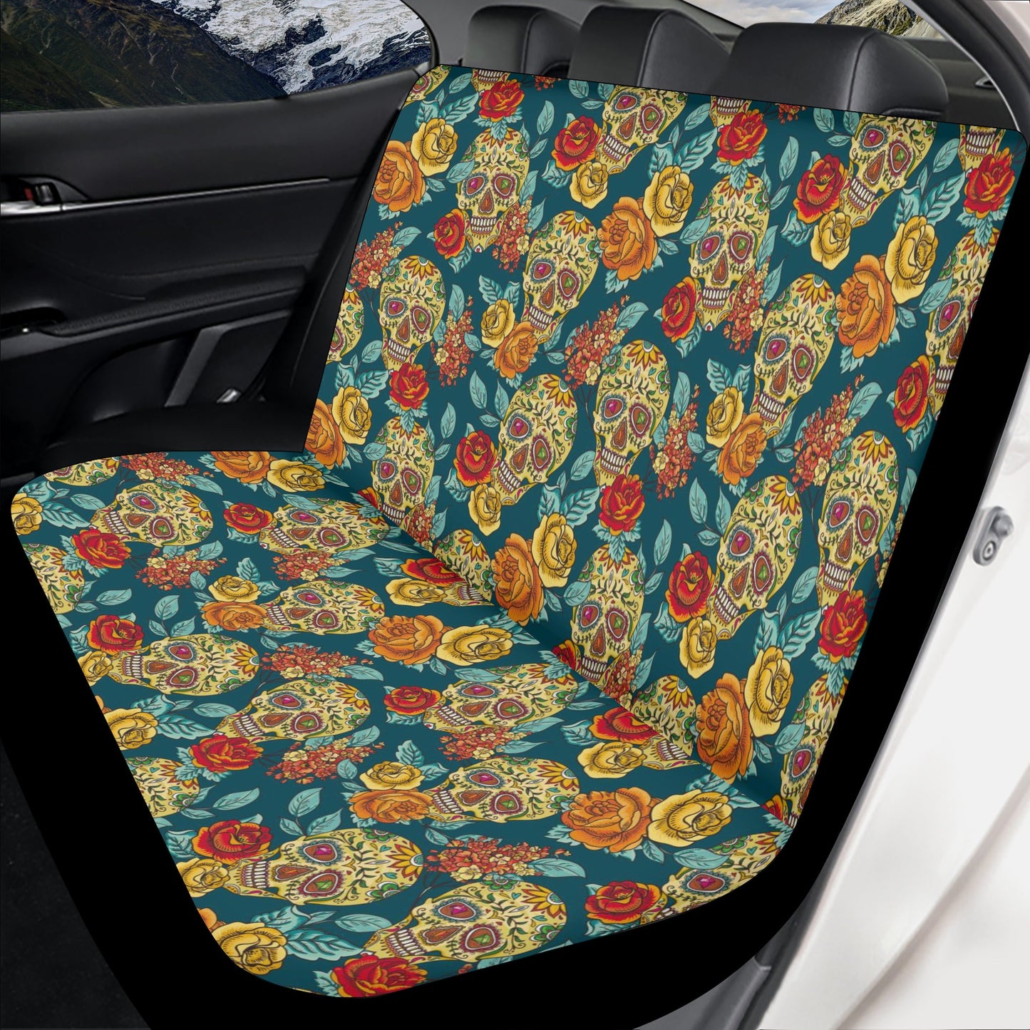 Car Seat Cover SetFloral skull car protector, mexico car tool, sugar skull seat cover for car, dia de los muertos skull car rug, floral sugar skull car mat fl