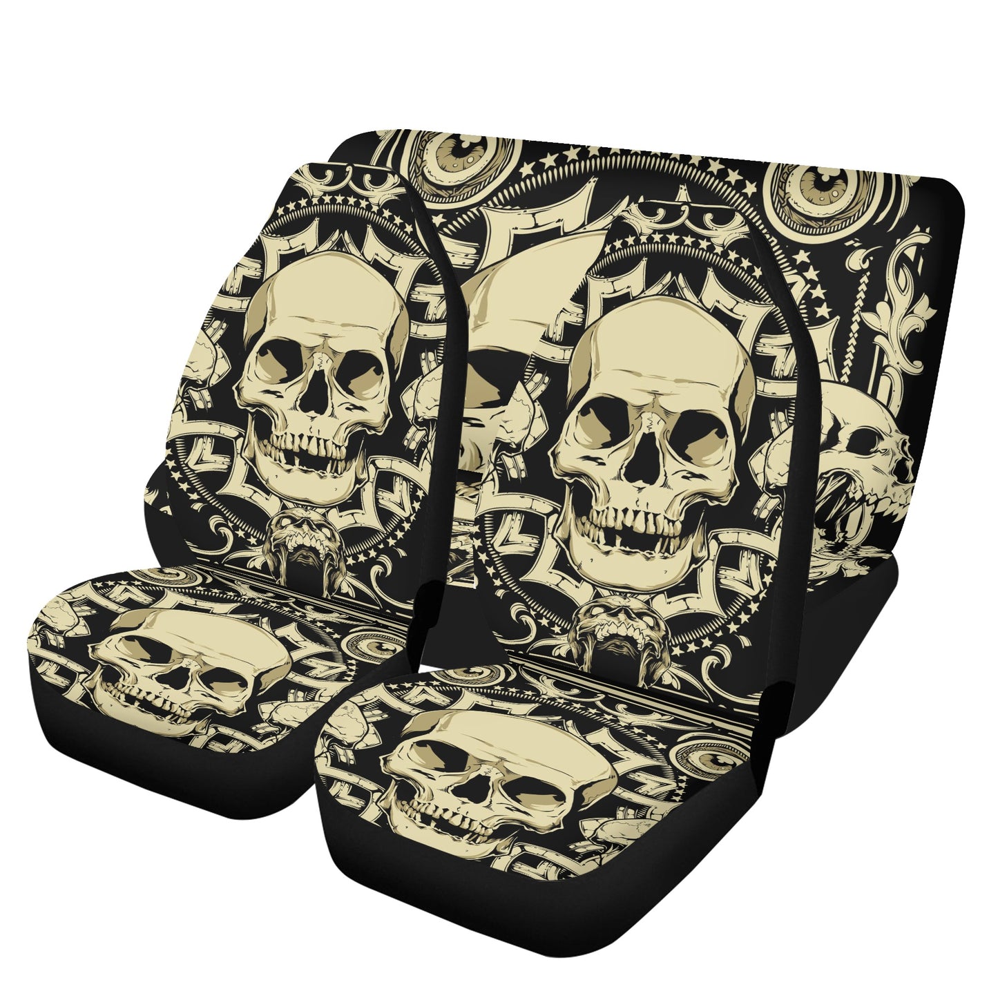 Grim reaper car seat , rose skull truck seat cover, skull in fire car floor mat, christmas skull front and back car seat covers, horror seat