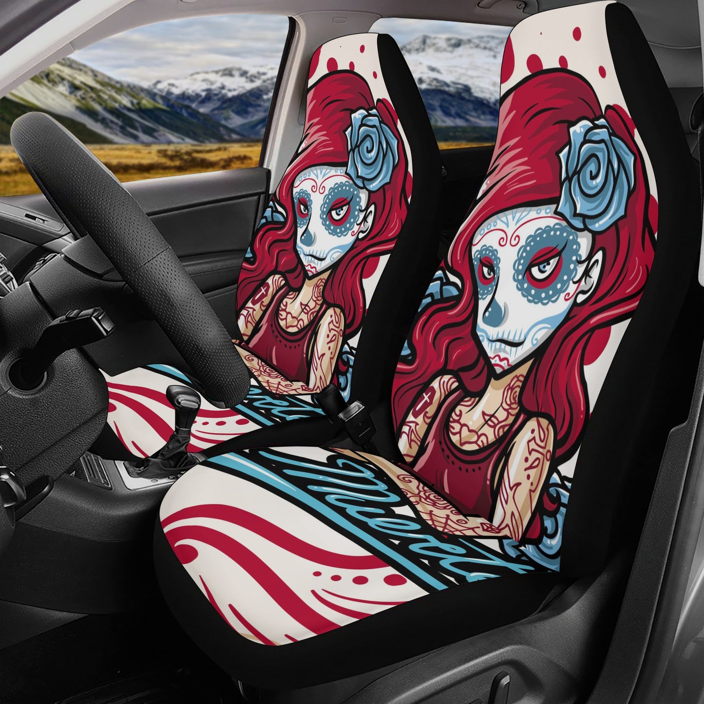 Floral sugar skull truck seat cover, candy skull cover cushion accessories for Cars, calaveras skull car rug, floral sugar skull car floor m