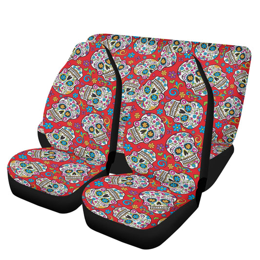 Mexican skull washable car seat covers, floral sugar skull car rug, floral skull washable car seat covers, mexican skull seat cover for car,