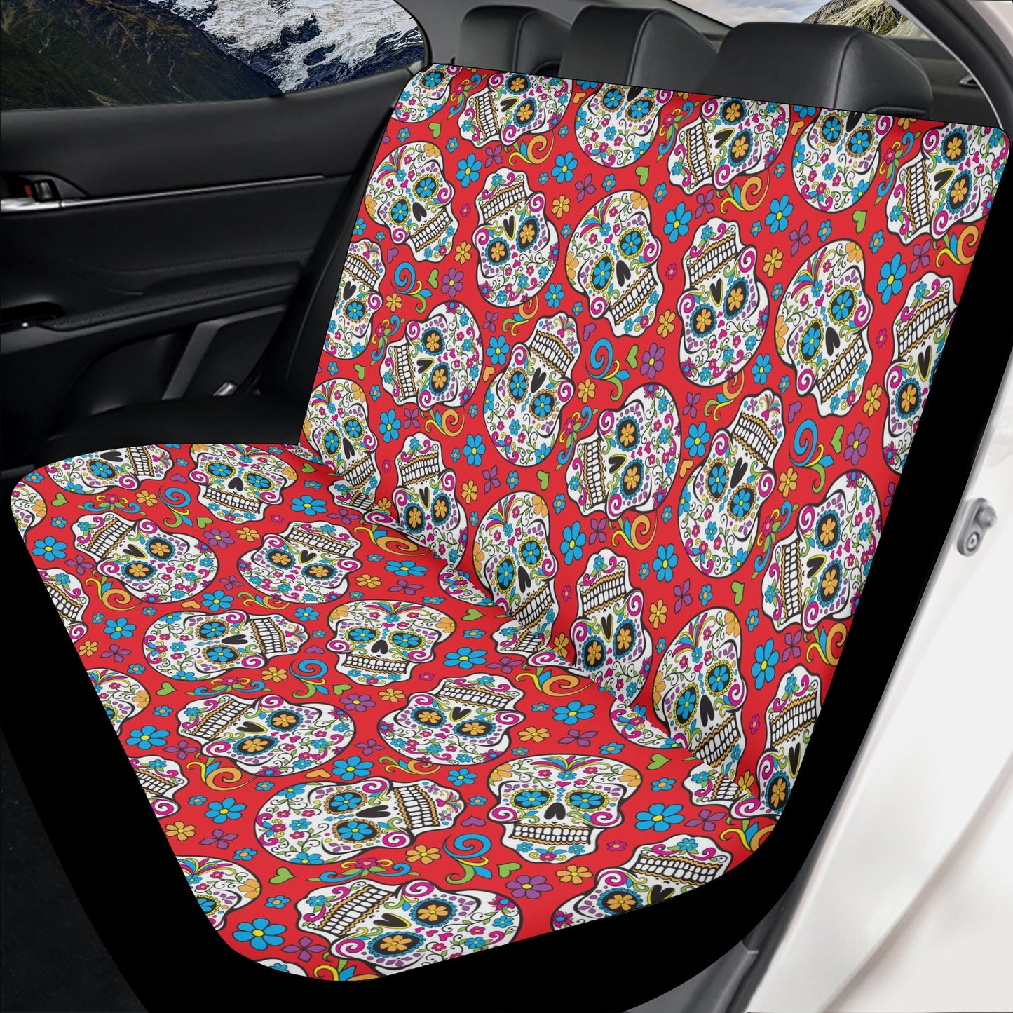 Mexican skull washable car seat covers, floral sugar skull car rug, floral skull washable car seat covers, mexican skull seat cover for car,