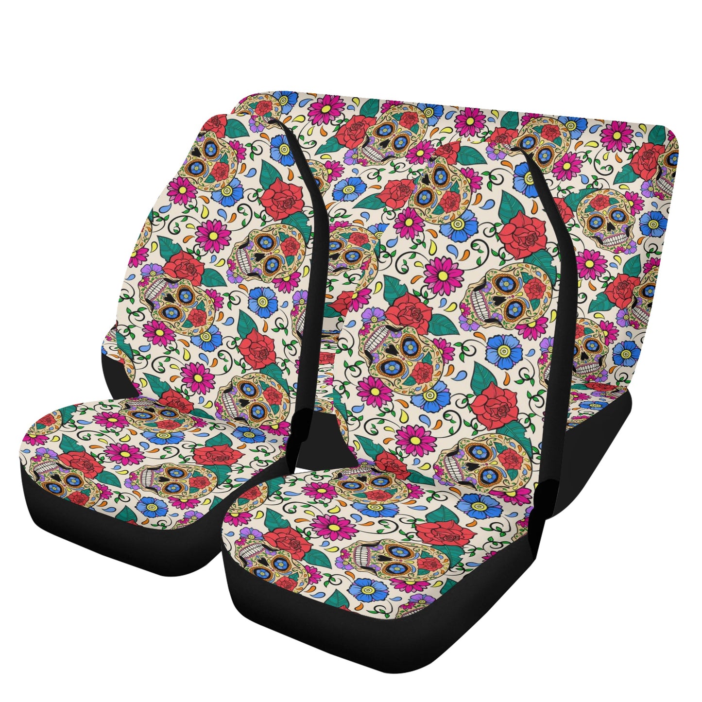 Mexico rug for car, floral sugar skull car floor mat, dia de los muertos skull seat cover for truck, floral skull car seat protector, sugar