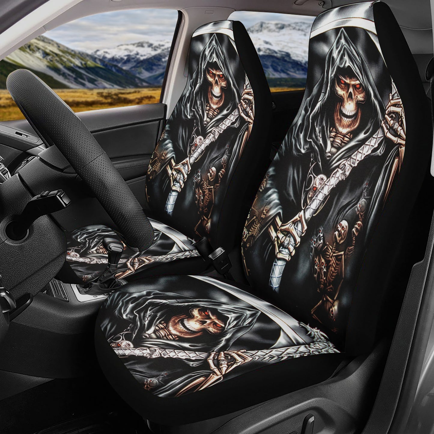 Car Seat Cover SetSkull in fire seat cover for car, flower skull car accessories, skull car rug, evil cover cushion accessories for Cars, skull in fire seat c