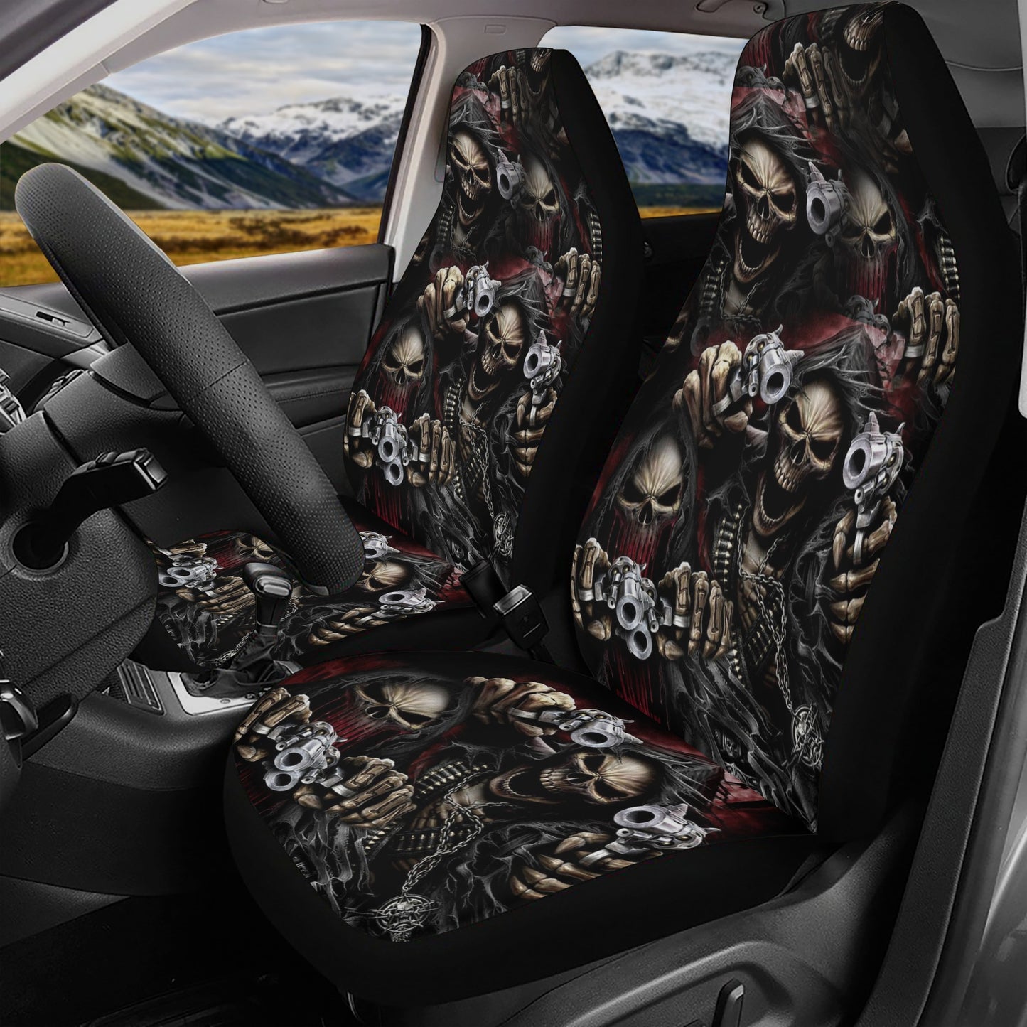 Skull seat cover for car, rose skull cover cushion accessories for Cars, horror washable car seat covers, horror mat for car, floral skull r