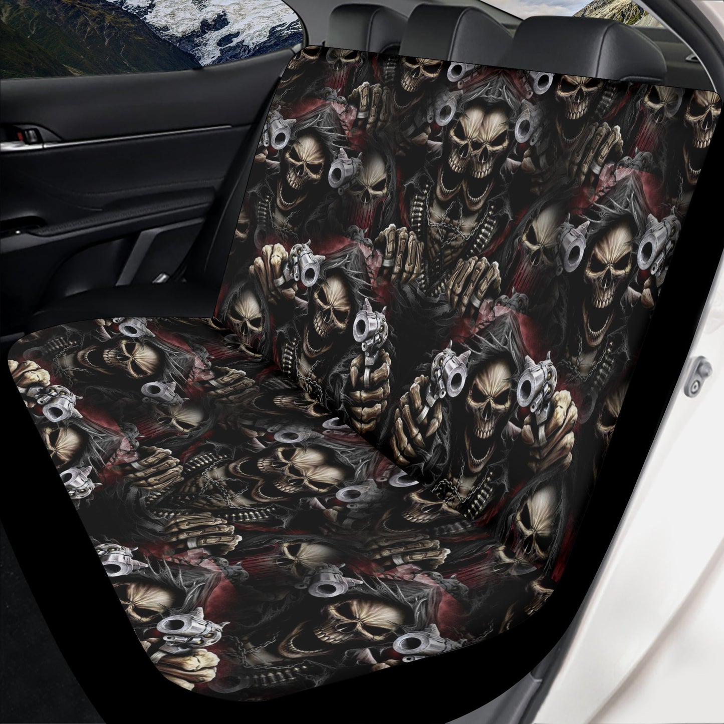 Skull seat cover for car, rose skull cover cushion accessories for Cars, horror washable car seat covers, horror mat for car, floral skull r