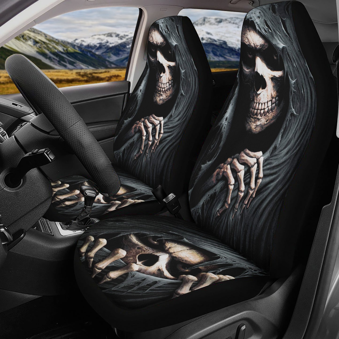 Biker skull mat for vehicles, punisher skull seat cover for car, evil car accessories, halloween seat cover protector, punisher skull washab