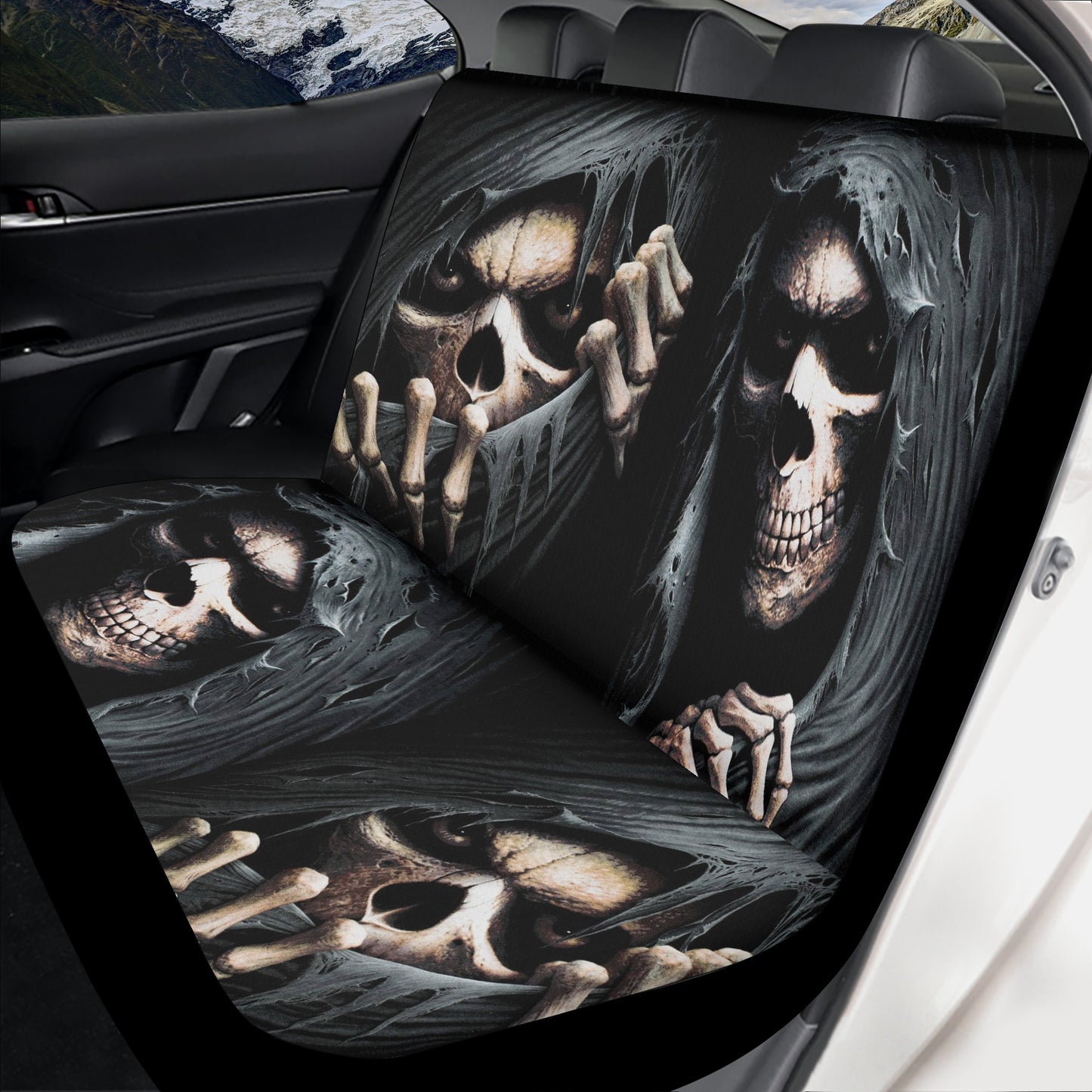 Biker skull mat for vehicles, punisher skull seat cover for car, evil car accessories, halloween seat cover protector, punisher skull washab