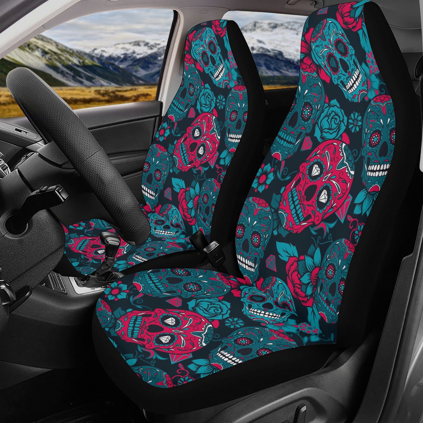 Sugar skull girl car protector, calaveras skull car accessories, day of the dead car seat tool, mexican skull floor mat for car, floral skull car seat cushion cover, calaveras skull car protector, mexican skull car seat cushion cover, cinco de mayo s