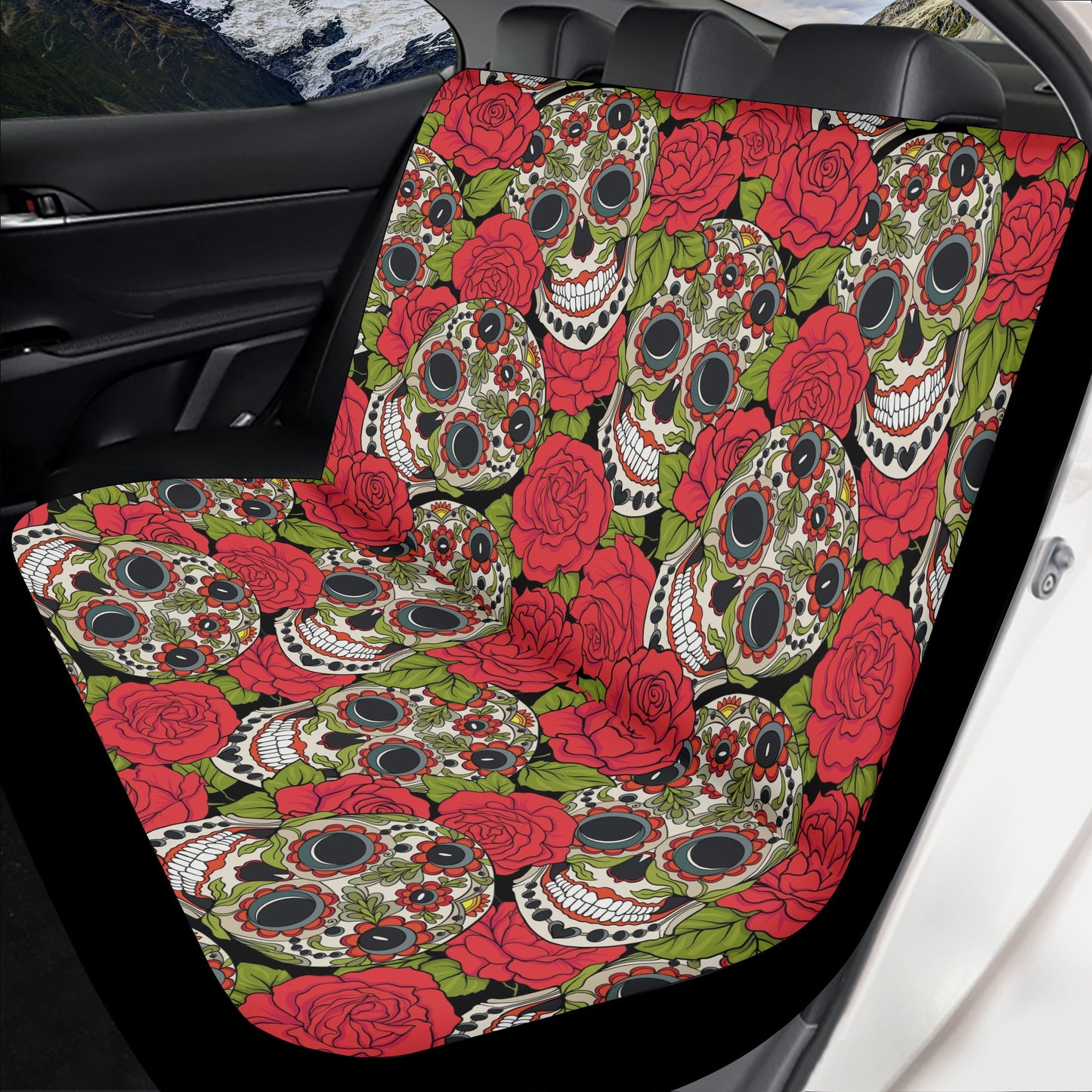 Sugar skull girl car rug, sugar skull girl car seat cover full set, cinco de mayo skull car accessories, candy skull car mat flooring, floral sugar skull mat for vehicles, candy skull slip-on seat covers, cinco de mayo skull car tool, sugar skull gir