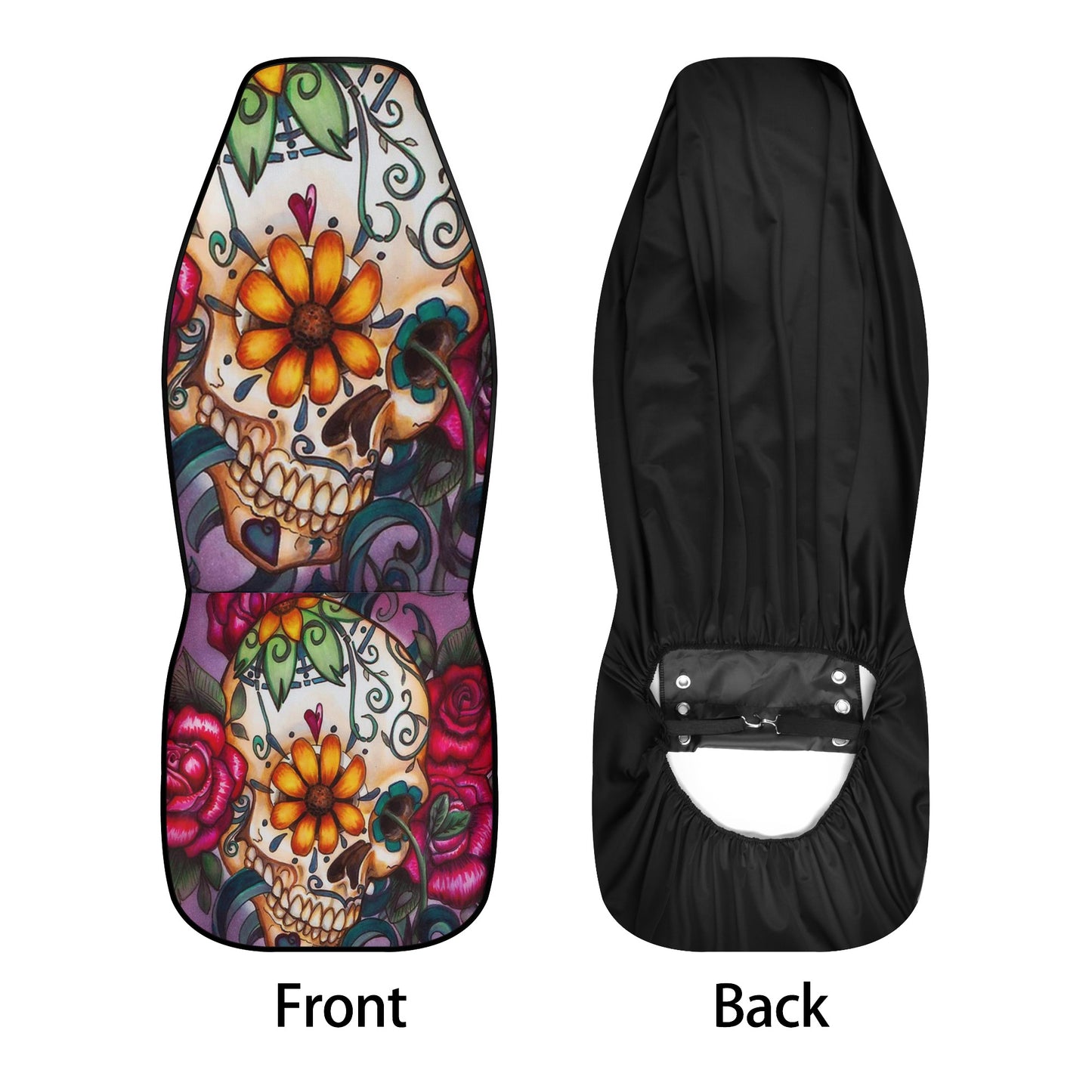 Rose skull mat for vehicles, motorcycle skull car rug, flaming skull car seat protector, biker skull front and back car seat covers, gothic skull car seat protector, rose skull car seat cover, horror car accessories, evil washable car seat covers, fl