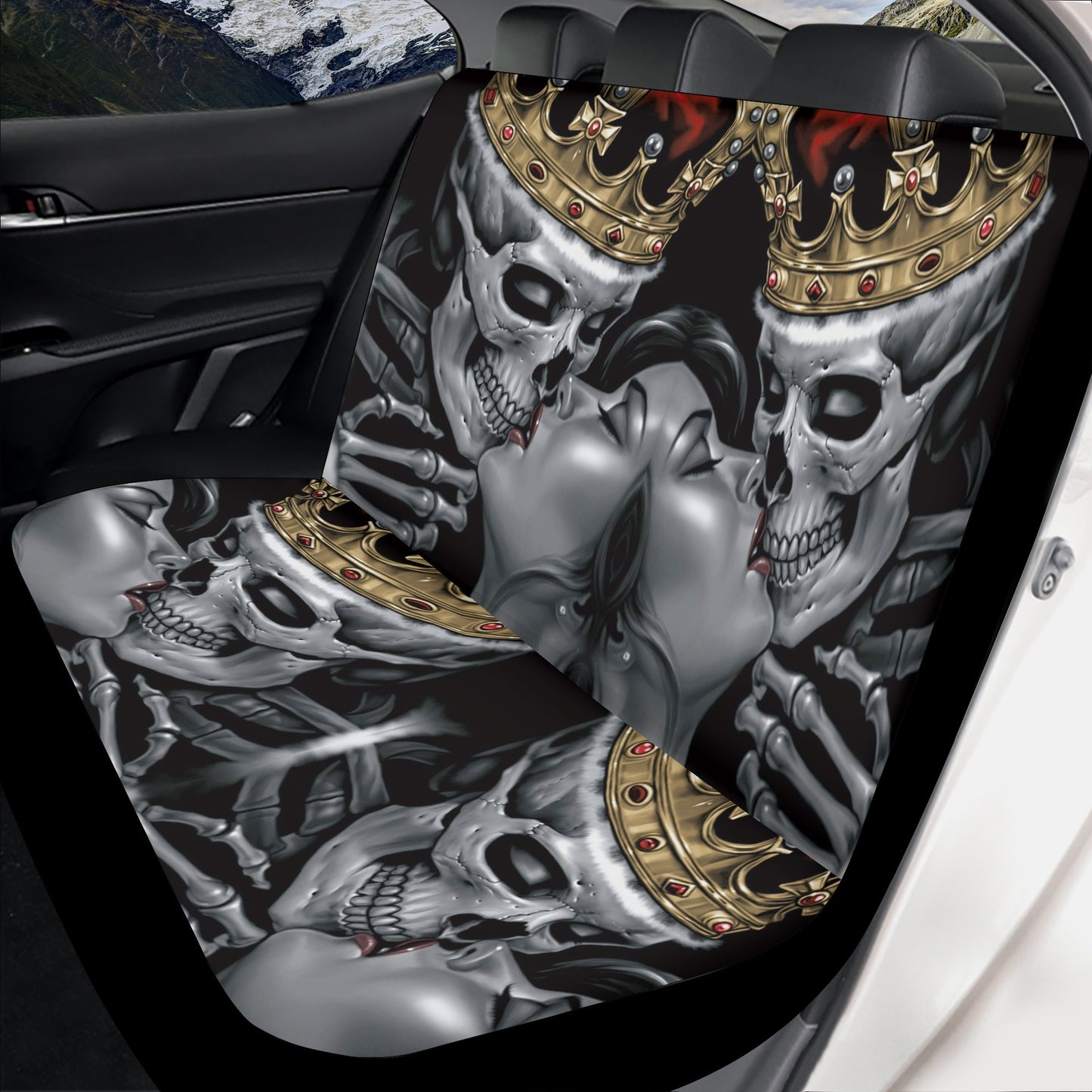 Evil seat cover for car, floral skull rug mat for car, goth car seat tool, skull car seat cover, skull in fire car seat cover full set, grim