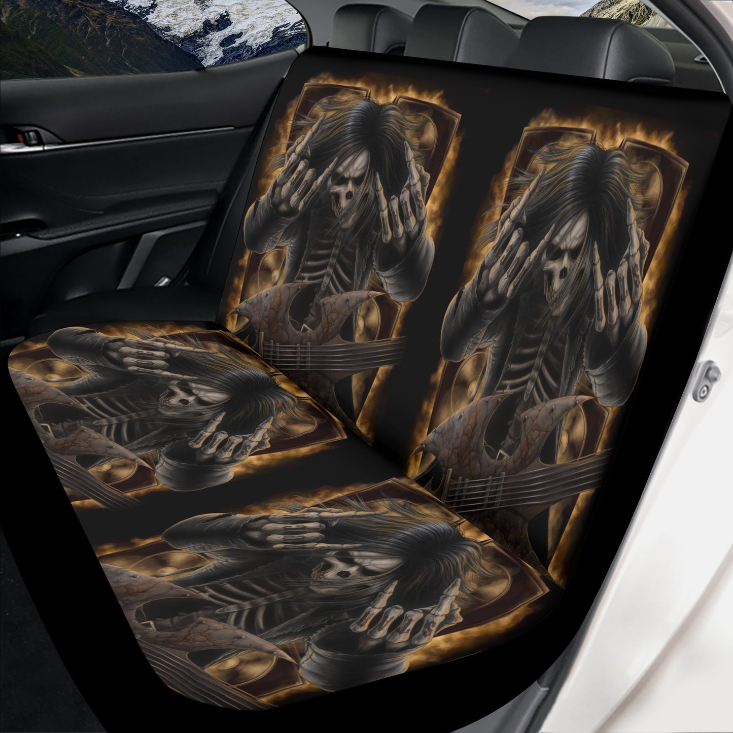 Floral skull rug for car, flaming skull slip-on seat covers, gothic skull mat for vehicles, gothic skull car seat protector cover, skeleton