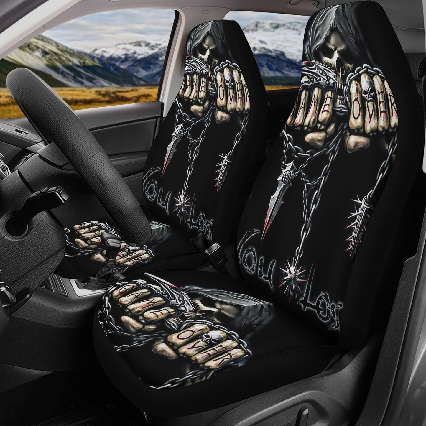 Halloween rug mat for car, christmas skull cover cushion accessories for Cars, flame skull rug mat for car, skull in fire car floor mat, got