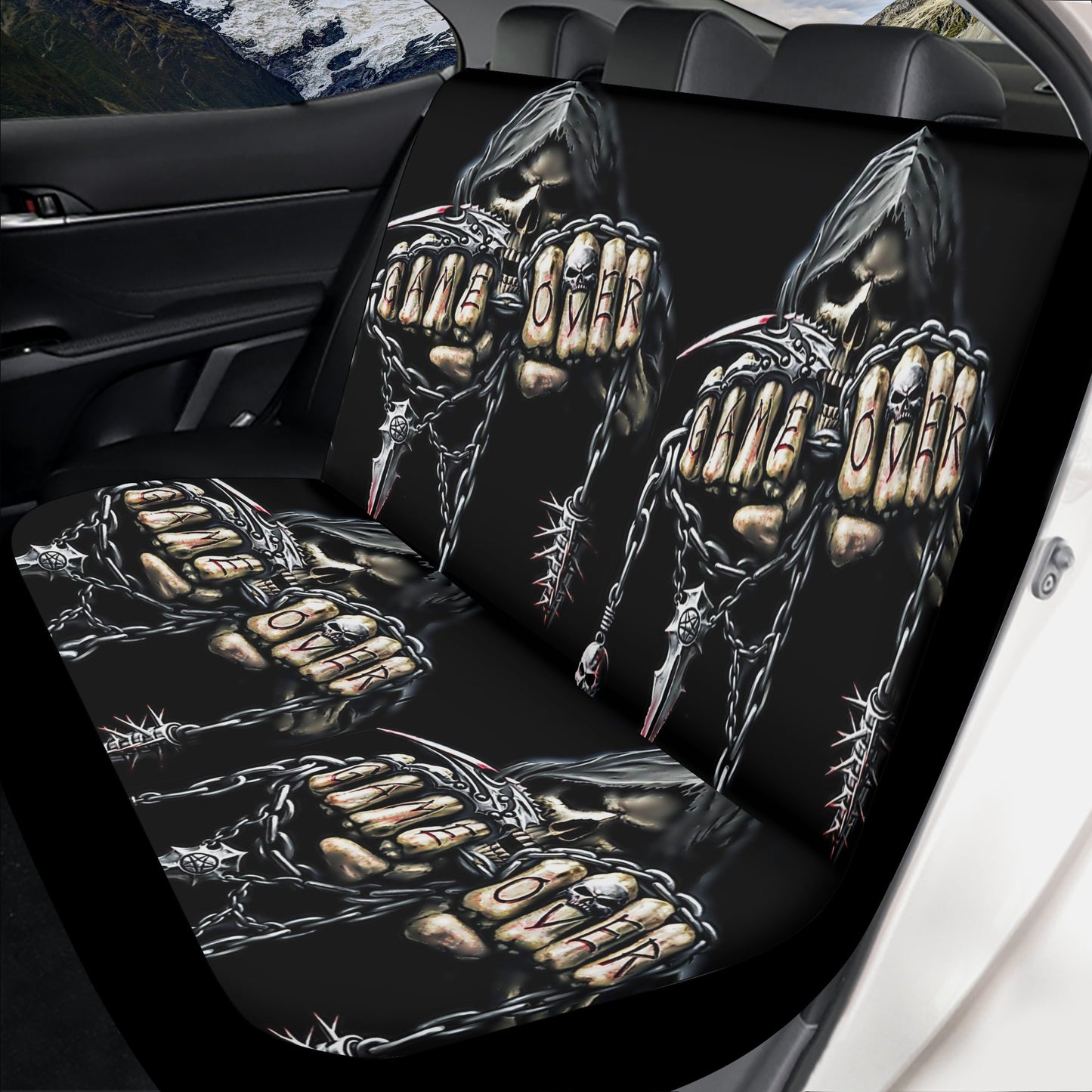 Halloween rug mat for car, christmas skull cover cushion accessories for Cars, flame skull rug mat for car, skull in fire car floor mat, got