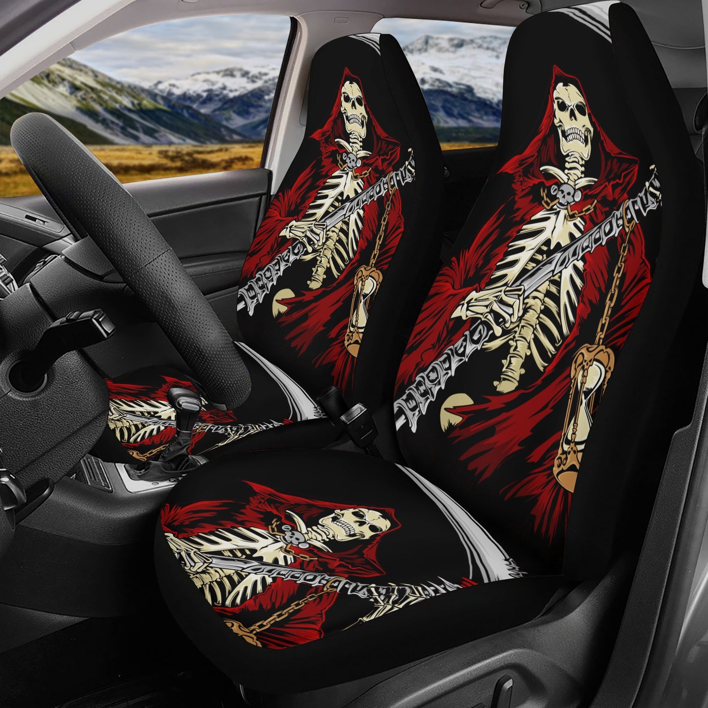 Christmas skull car seat cushion cover, evil slip-on seat covers, skull truck seat cover, skull mat for car, grim reaper car seat cover, chr