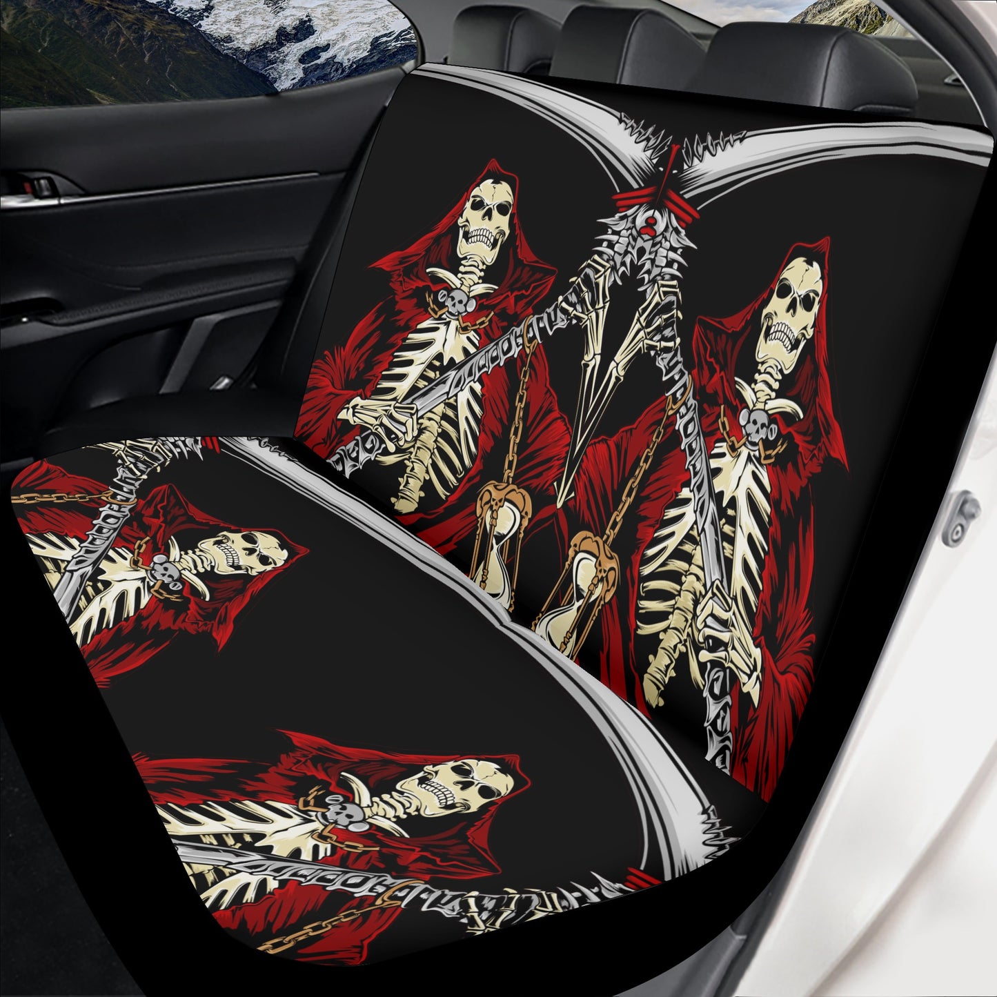 Christmas skull car seat cushion cover, evil slip-on seat covers, skull truck seat cover, skull mat for car, grim reaper car seat cover, chr