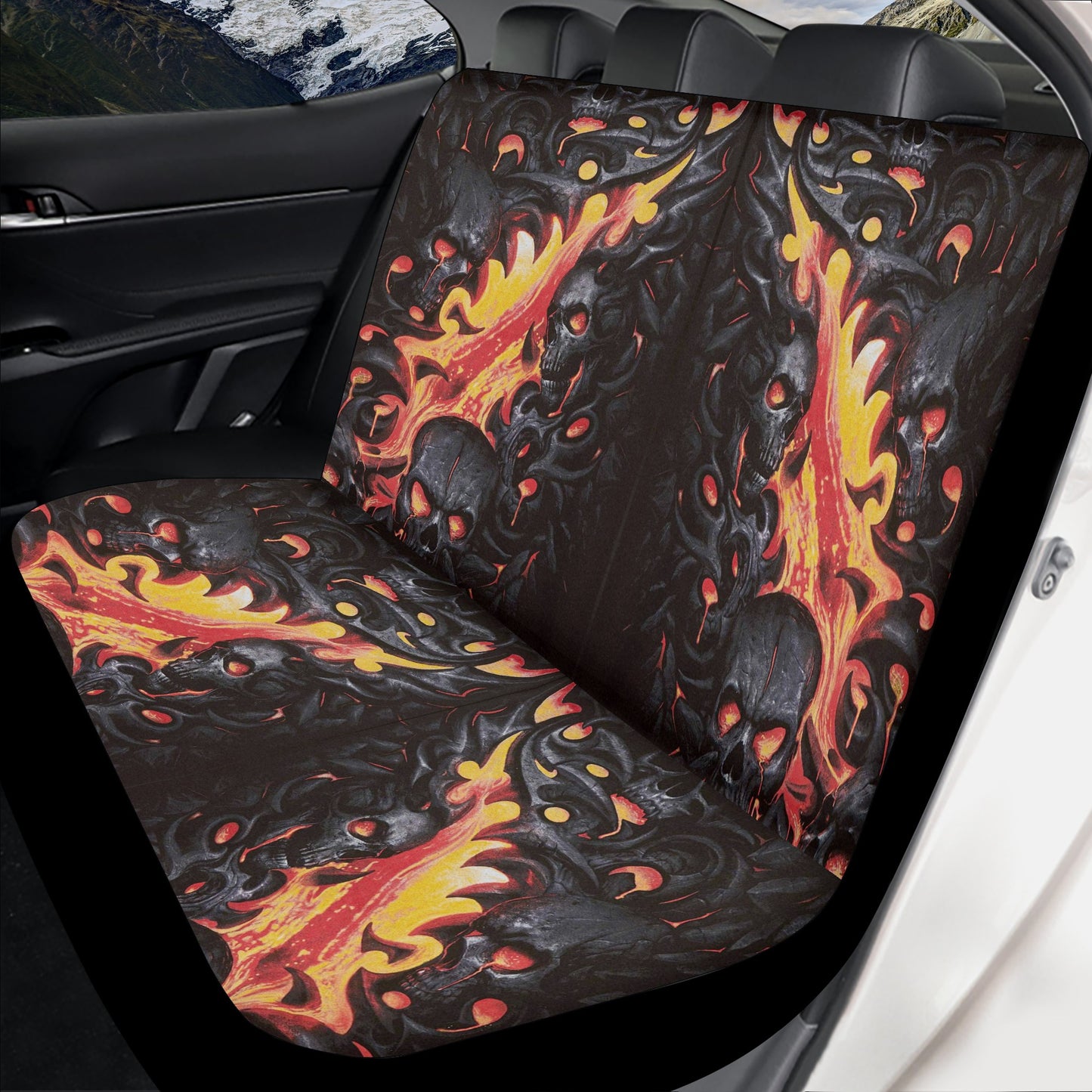 Halloween car protector, biker skull car seat protector cover, flaming skull car rug, punisher skull car rug, grim reaper mat for vehicles,