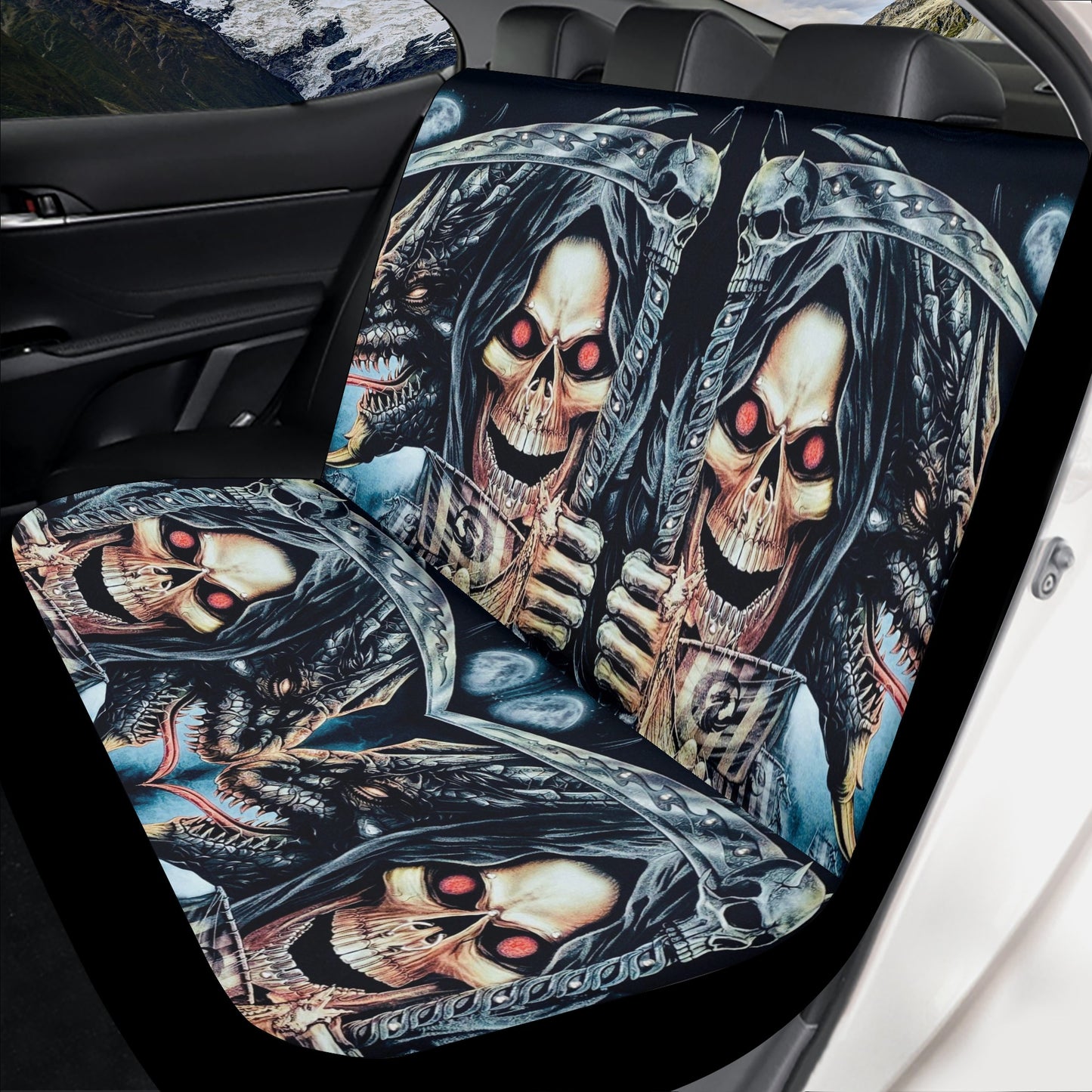 Punisher skull rug mat for car, floral skull seat cover for truck, grim reaper washable car seat covers, floral skull car seat tool, punishe