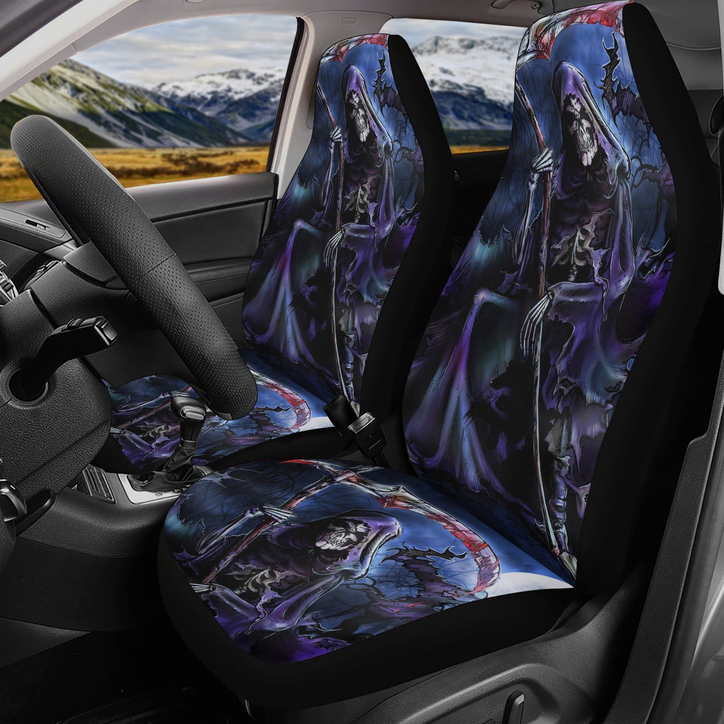 Evil rug mat for car, christmas skull car floor mat, goth seat cover for car, flower skull truck seat cover, flaming skull front and back ca