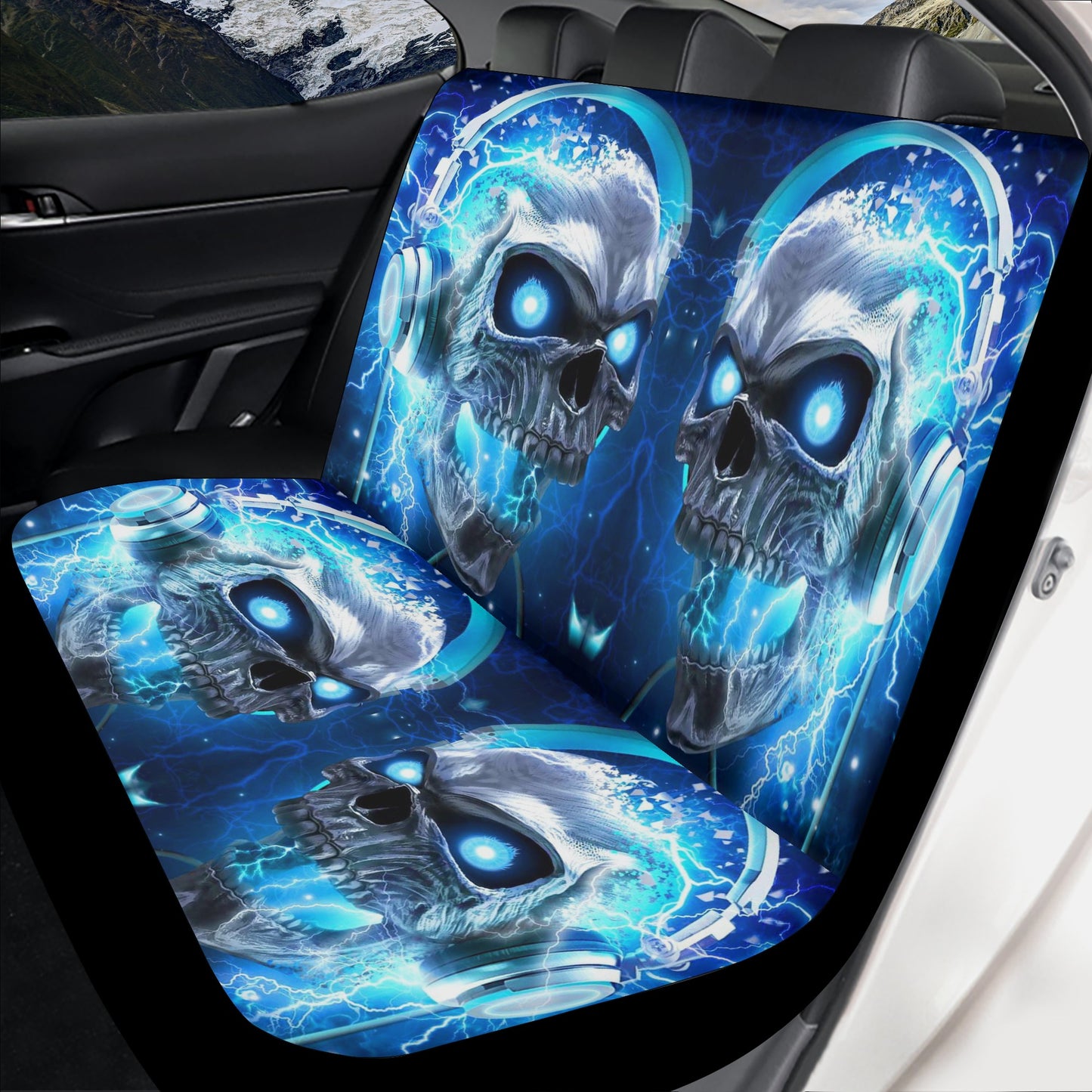 Flame skull car protector, skull in fire car seat protector, grim reaper car seat cover, biker skull car seat protector, flower skull car se