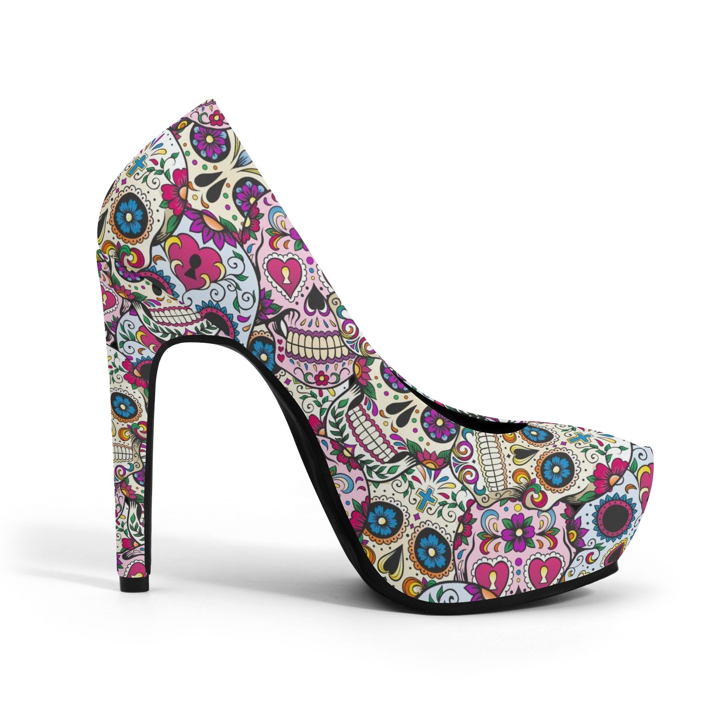 Sugar skull Women Platform Pumps 5 Inch High Heels