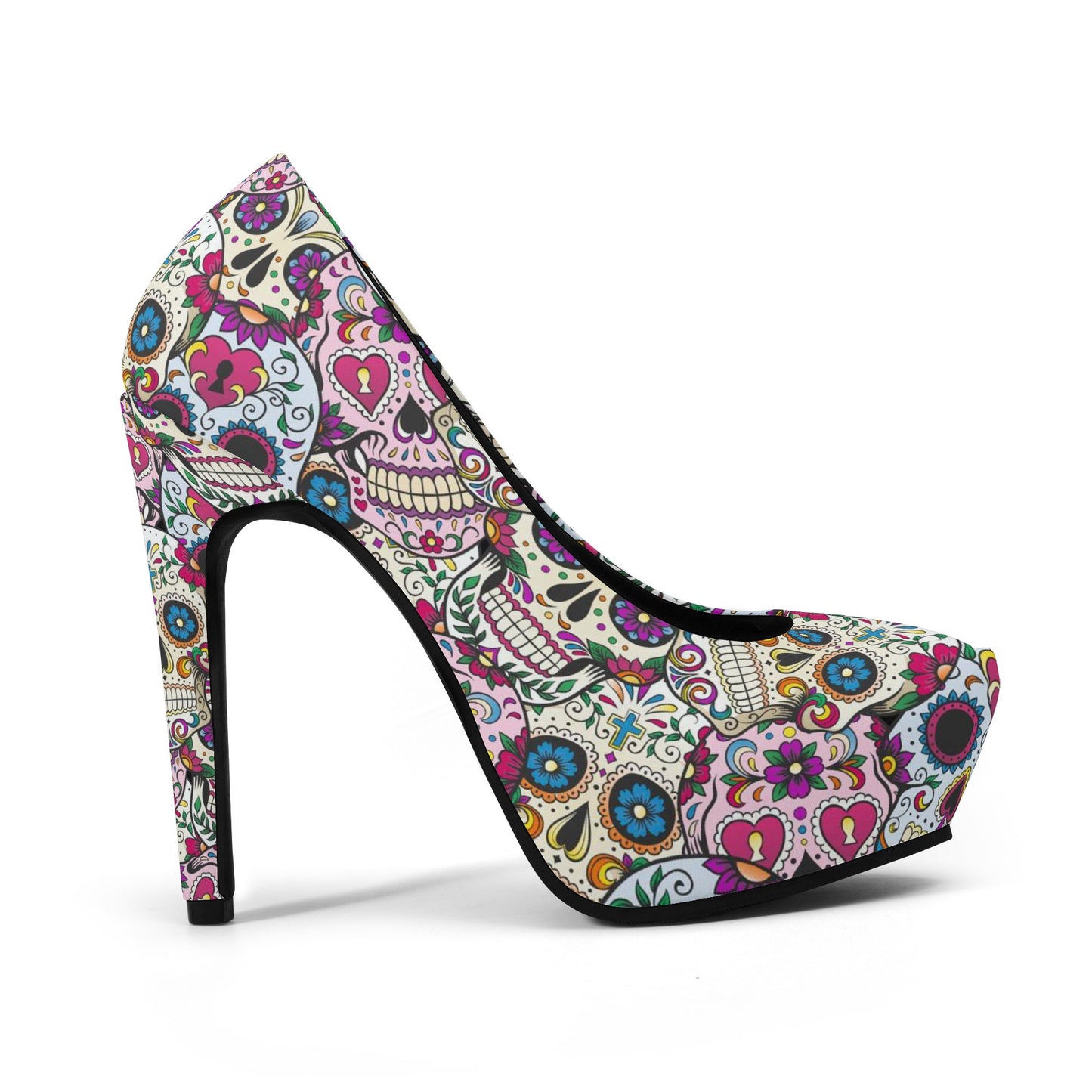 Sugar skull Women Platform Pumps 5 Inch High Heels