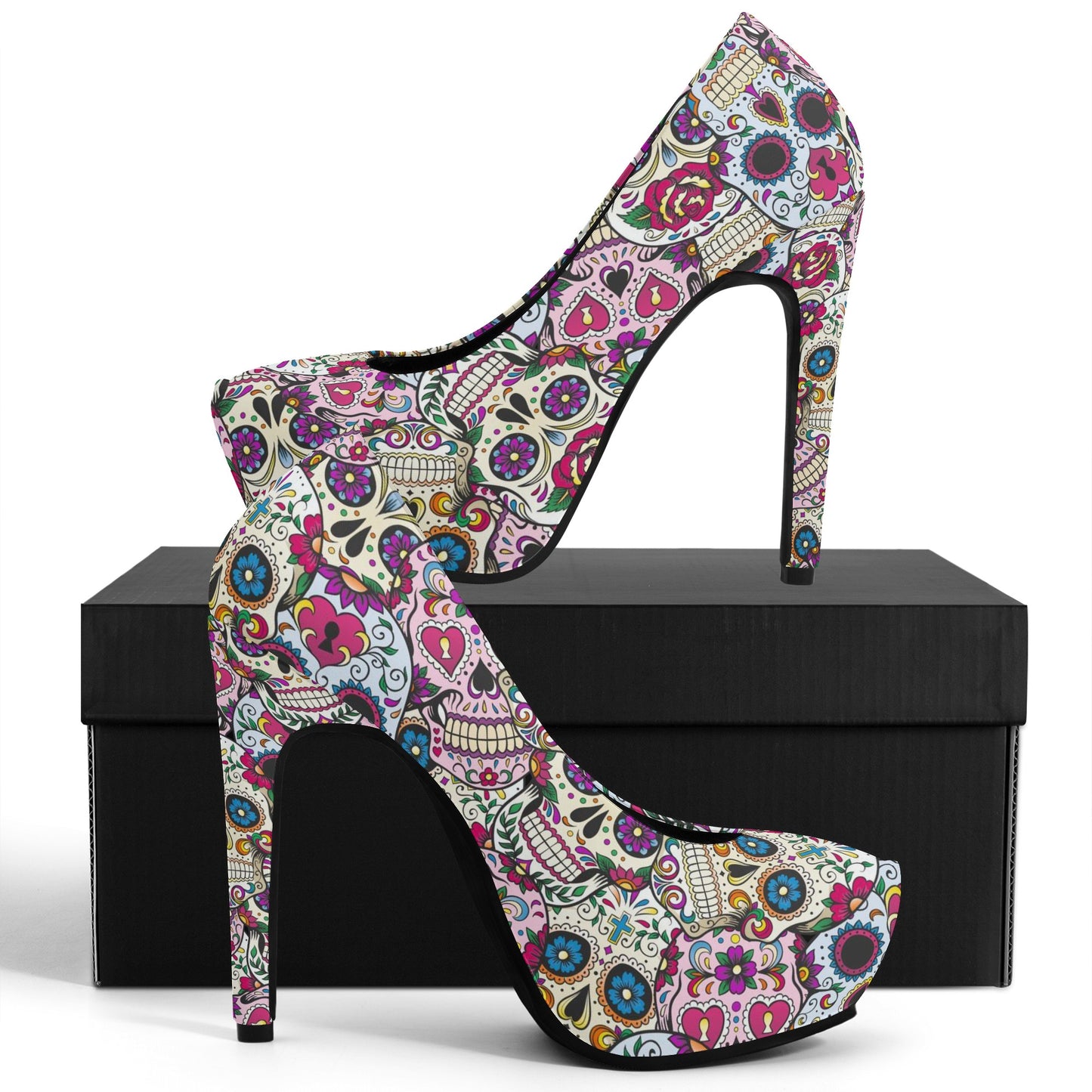 Sugar skull Women Platform Pumps 5 Inch High Heels