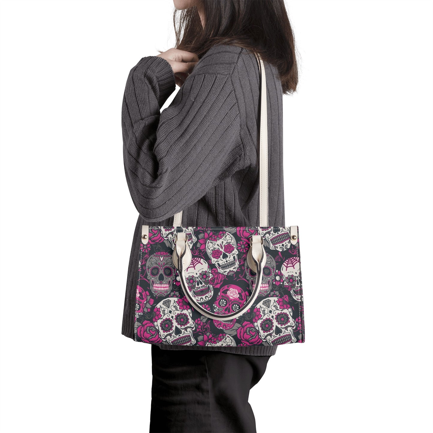 Mexico shoulder bag, floral sugar skull cosmetic bag, day of the dead bag with shoulder strap, cinco de mayo skull wallet, cinco de mayo skull handbag, mexico cosmet