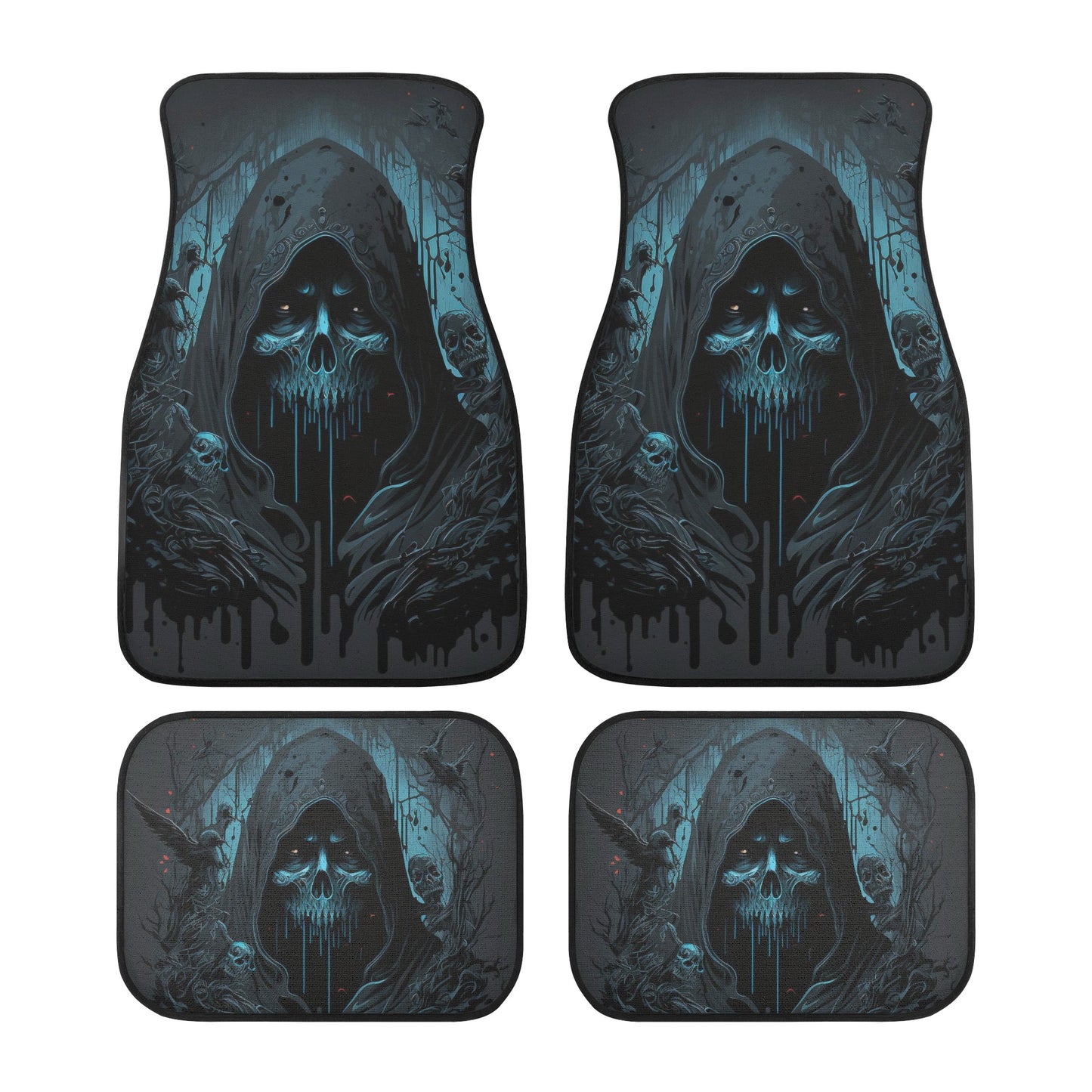 Flaming skull slip-on seat covers, flower skull truck seat cover, punisher skull car seat , skull in fire car floor mat, skull in fire front Back and Front Car Floor Mats