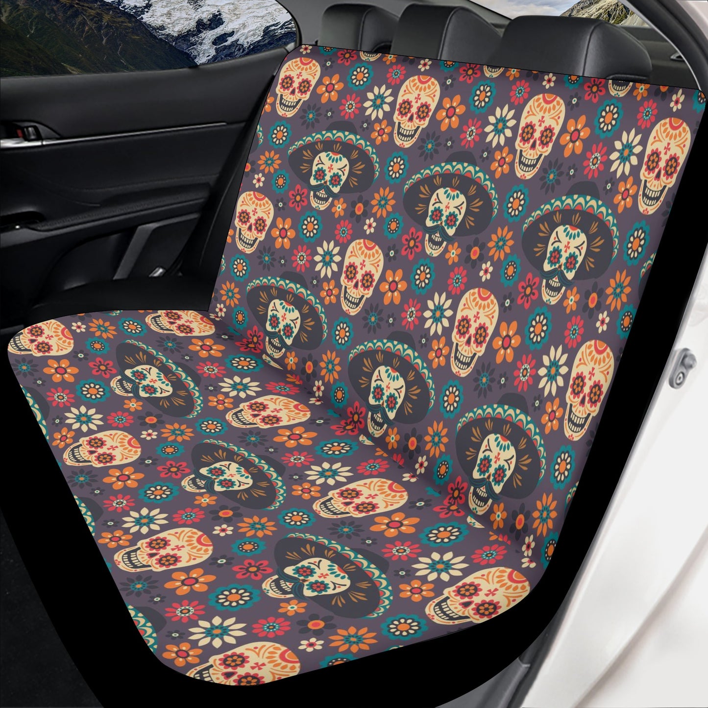 Sugar skull car accessories, sugar skull girl car rug, calaveras skull rug mat for car, cinco de mayo skull car accessories, dia de los muer Car Seat Cover Set