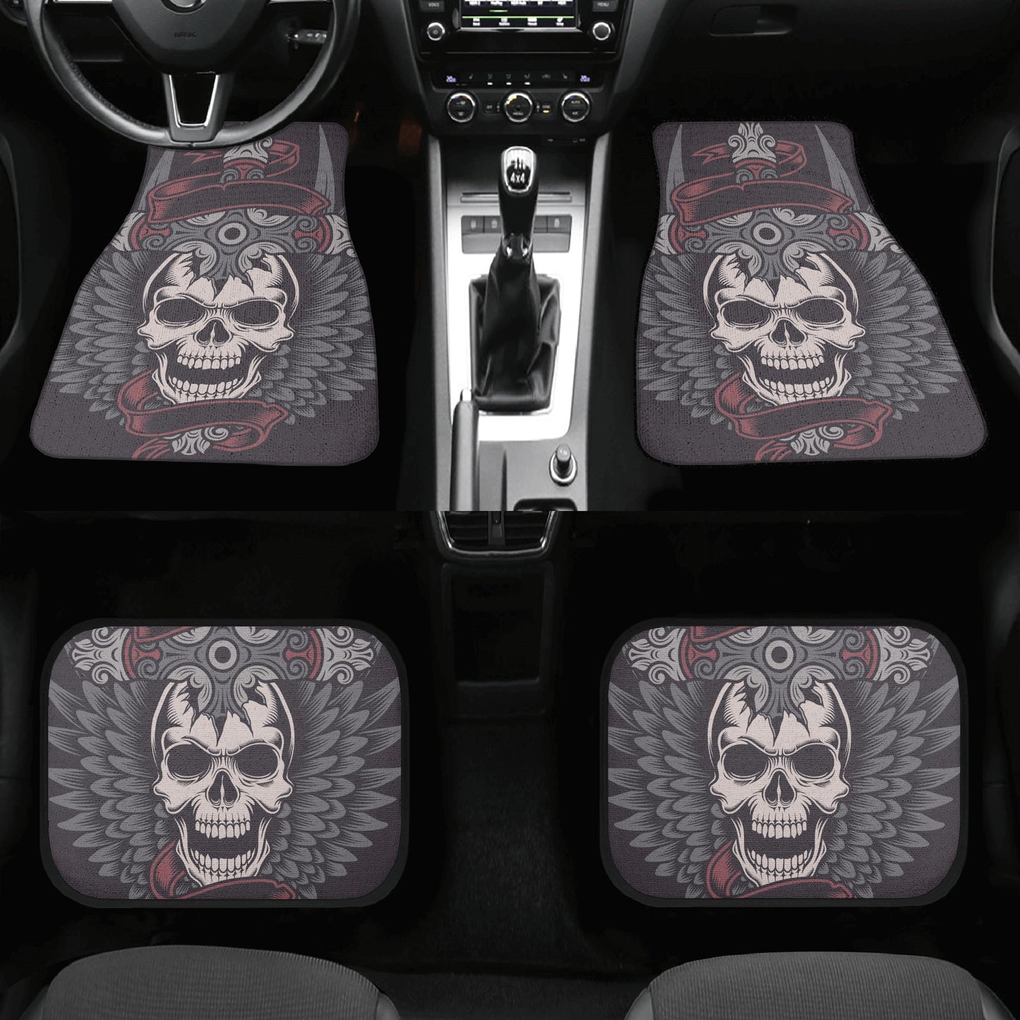 Dia de los muertos skull rug mat for car, calaveras skull car protector, calaveras skull car seat cover full set, mexico front and back car Back and Front Car Floor Mats