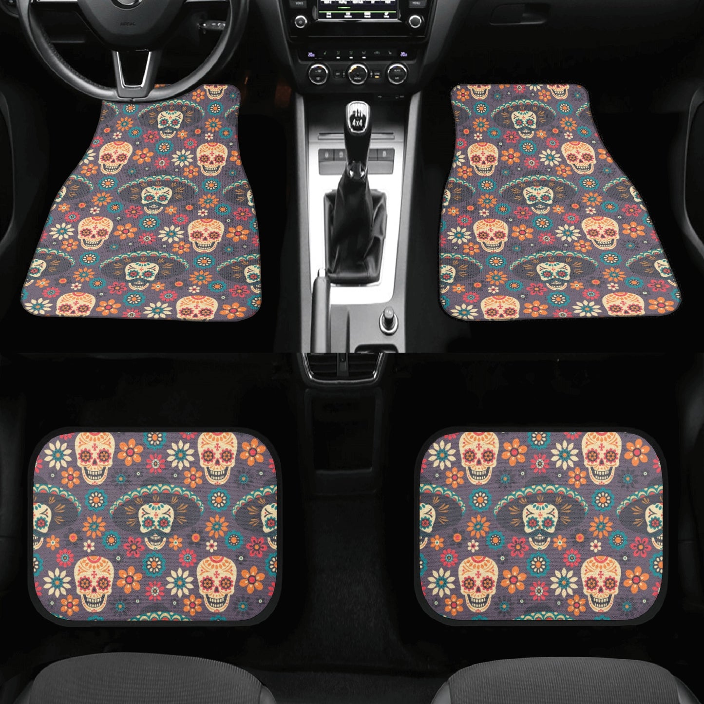Sugar skull girl car seat cushion cover, dia de los muertos skull car seat , dia de los muertos skull mat for vehicles, mexican skull truck Back and Front Car Floor Mats