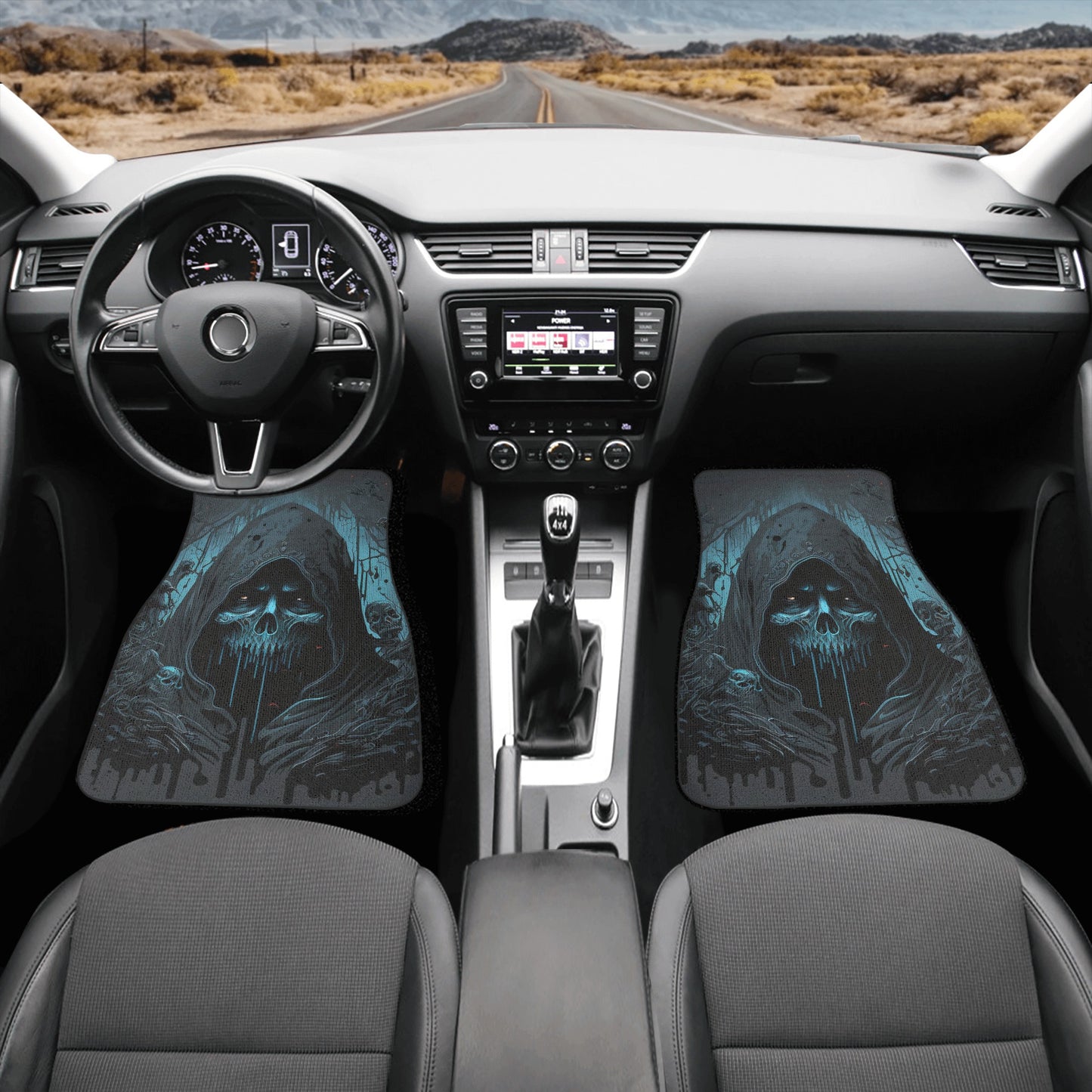 Flaming skull slip-on seat covers, flower skull truck seat cover, punisher skull car seat , skull in fire car floor mat, skull in fire front Back and Front Car Floor Mats