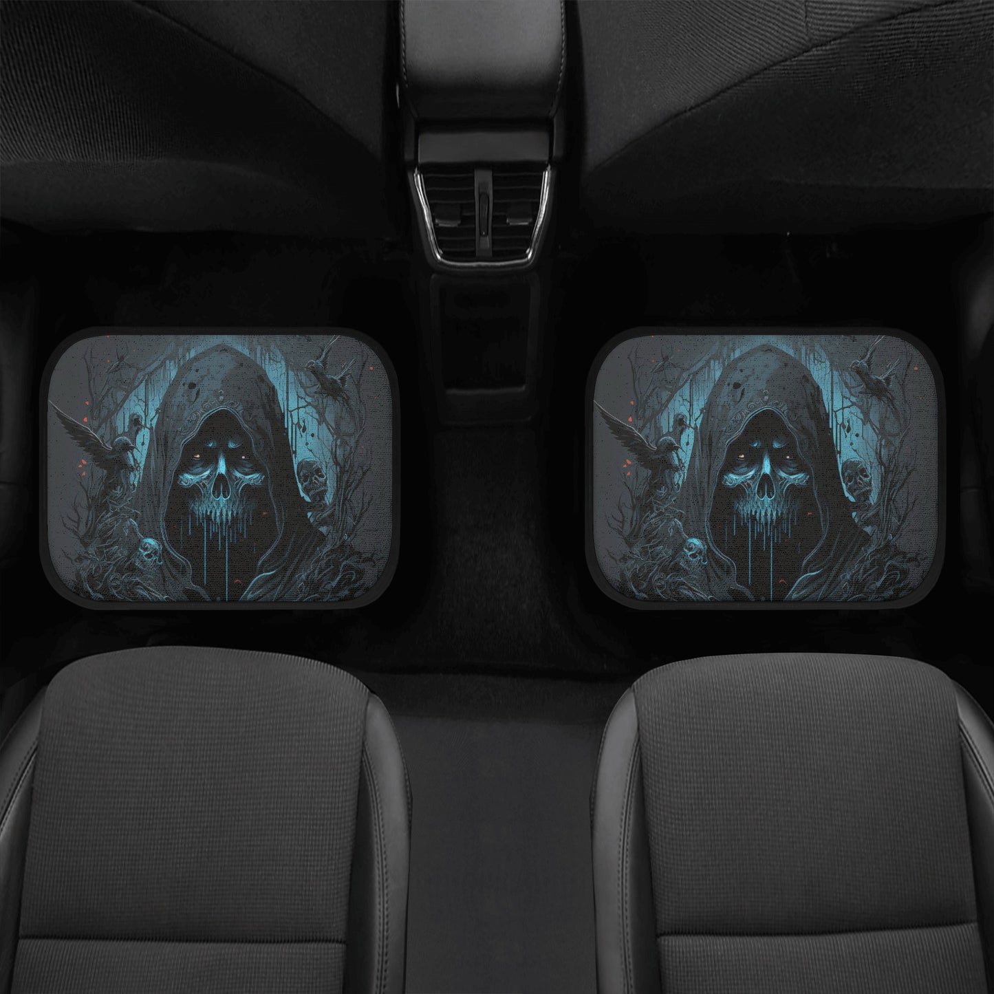 Flaming skull slip-on seat covers, flower skull truck seat cover, punisher skull car seat , skull in fire car floor mat, skull in fire front Back and Front Car Floor Mats