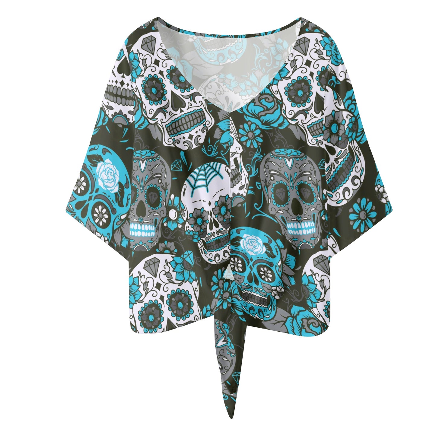 Sugar skull Women V-neck Streamers Blouse
