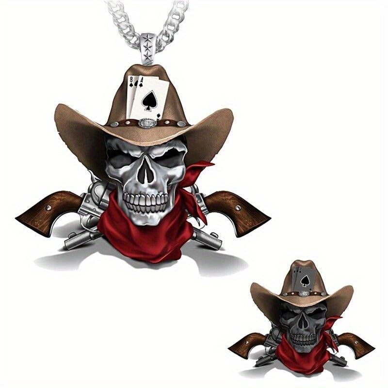 A Gothic Skull Necklace for Men, Retro Fashion Revolver, Western Cowboy Pendant, Punk Stainless Steel Men'S Jewelry, Gift Giving, Party, Birthday Jewelry, Creative and Cool Halloween Gift, Retro Style, Daily Wear, Celebration