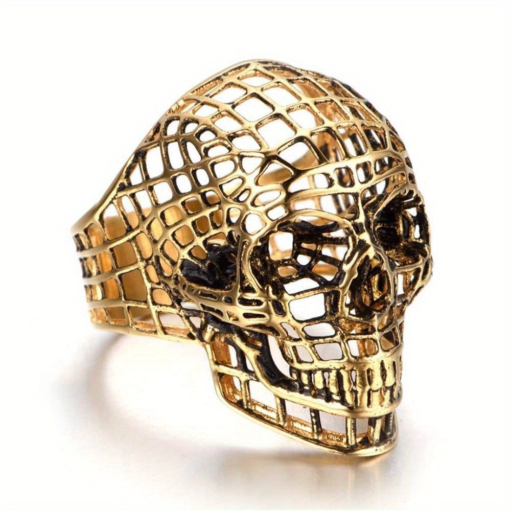 Fashion Men's Ring Exaggerated Personalized Hollow Grid Skull Finger Ring Dark Gothic