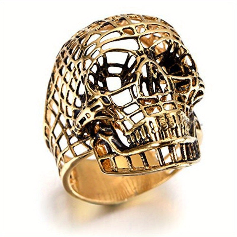Fashion Men's Ring Exaggerated Personalized Hollow Grid Skull Finger Ring Dark Gothic