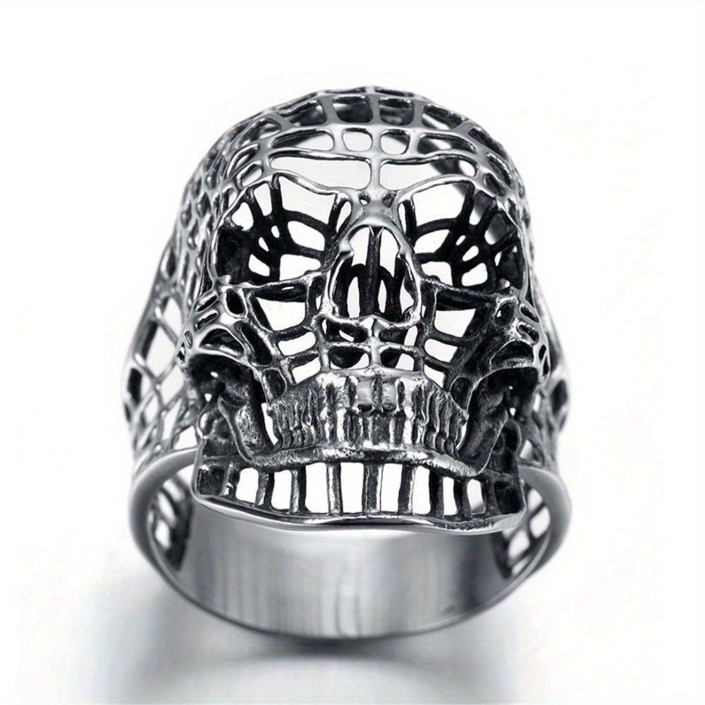 Fashion Men's Ring Exaggerated Personalized Hollow Grid Skull Finger Ring Dark Gothic