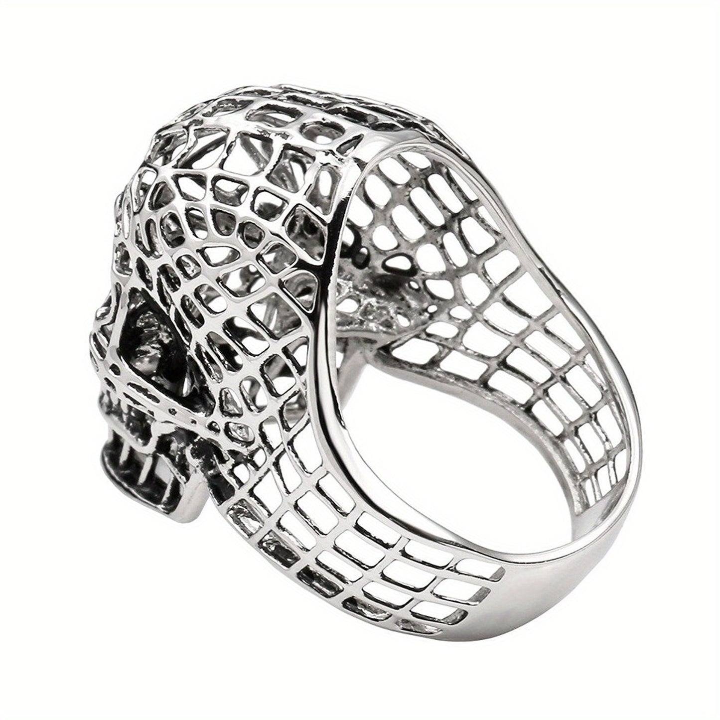 Fashion Men's Ring Exaggerated Personalized Hollow Grid Skull Finger Ring Dark Gothic