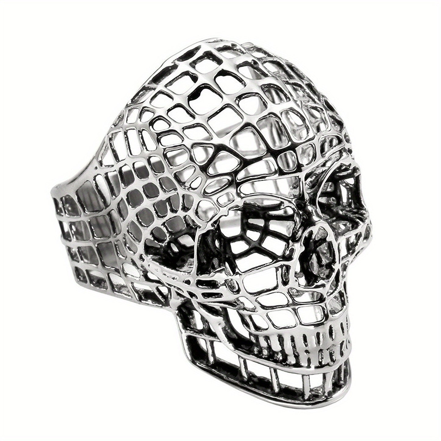 Fashion Men's Ring Exaggerated Personalized Hollow Grid Skull Finger Ring Dark Gothic